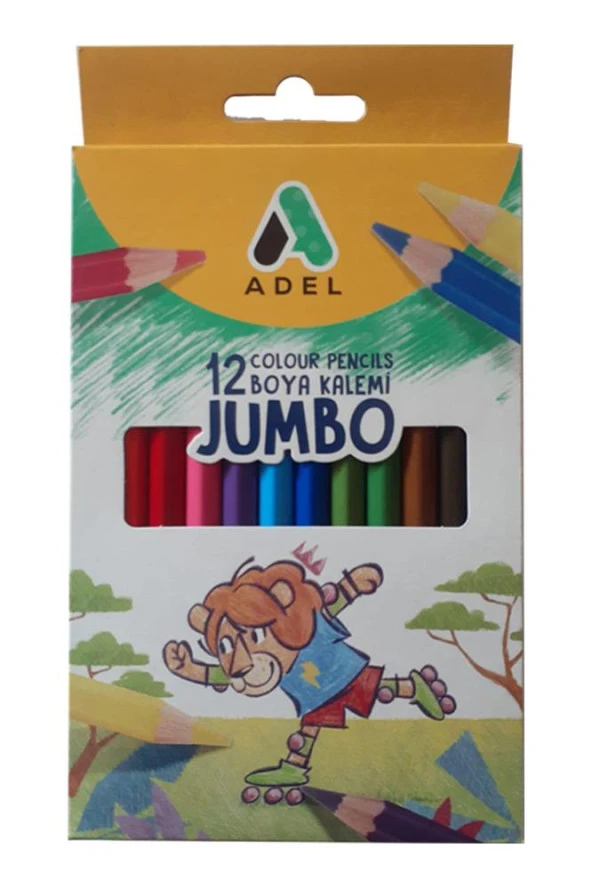 Kuru Boya Jumbo 12 Renk  Tam Boy 1 Paket Adel Jumbo Kuru Boya Kalemi Kolay Kullanım Canlı Renkler ürün görseli 1