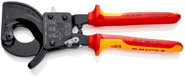 Knipex 9536250 Cırcır Mekanizmalı Kablo Makası ürün görseli 1