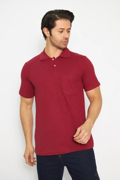 T-shirt Polo Yaka Kısakol %100 Pamuk Cepli Bordo ürün görseli 1