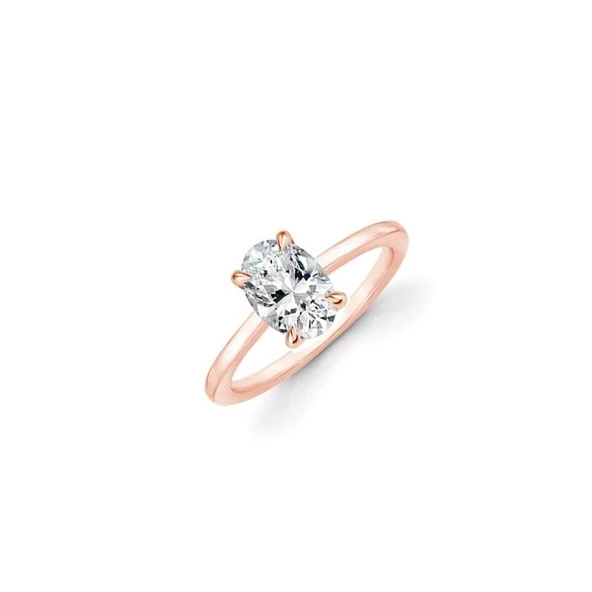 14k Rose Altın Oval Tektaş Yüzük ürün görseli 1