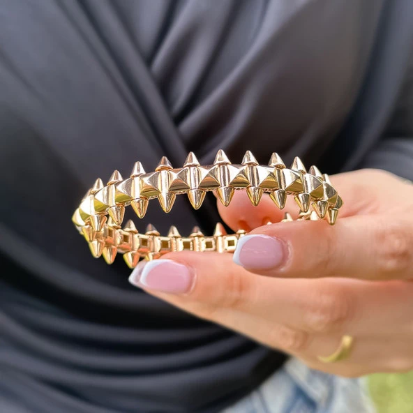 14k Rose Gold Crampoon Kelepçe Bilezik - Resim 2