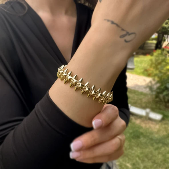 14k Sarı Altın Crampoon Kelepçe Bilezik ürün görseli 1