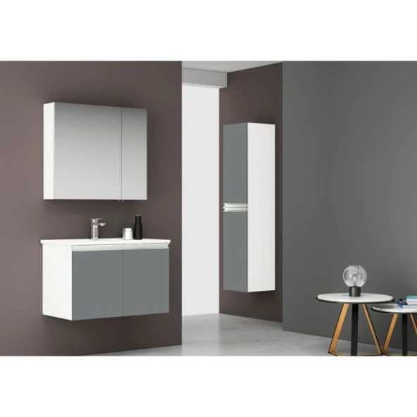 ORKA TERME 80CM BANYO DOLABI KAPAKLI PARLAK GRİ ürün görseli 1