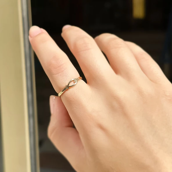 14k Altın Taşlı Balık Yüzük ürün görseli 1