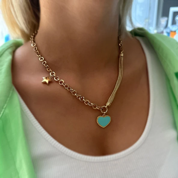 14k Altın Cetaş Eterna Heart&Star Kolye - Resim 3