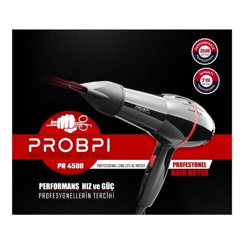 PROBPI PR 4500 Profesyonel Siyah Saç Kurutma Fön Makinesi (8681612488022) ürün görseli 1