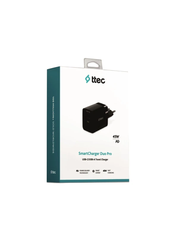 Ttec 2SCP02S SmartCharger Duo PD 45W USB-C+USB-A Seyahat Hızlı Şarj Aleti - Resim 5