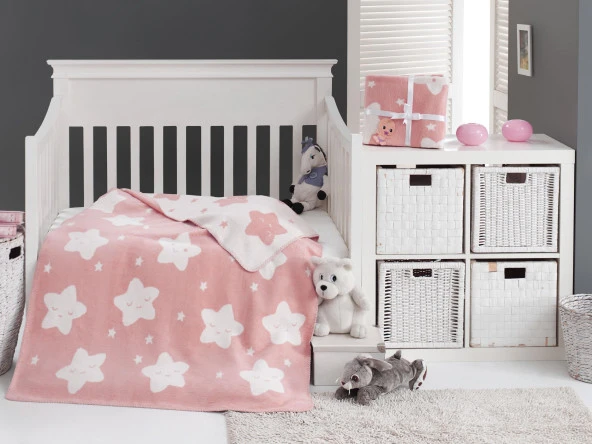 Dolce Bonita Home Pamuklu Çift Taraflı Bebek Battaniye 100x120 Star Pembe ürün görseli 1