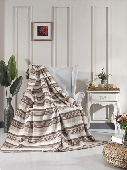 Aksu Waffle Çift Kişilik Pamuklu Battaniye 180x220 Bej ürün görseli 1