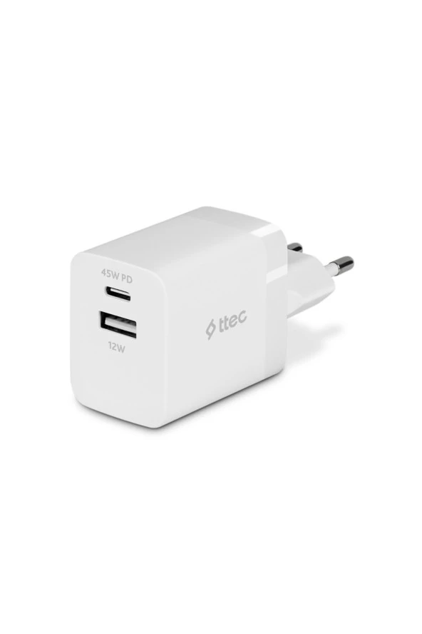 Ttec 2SCP02B SmartCharger Duo PD 45W USB-C+USB-A Seyahat Hızlı Şarj Aleti ürün görseli 1