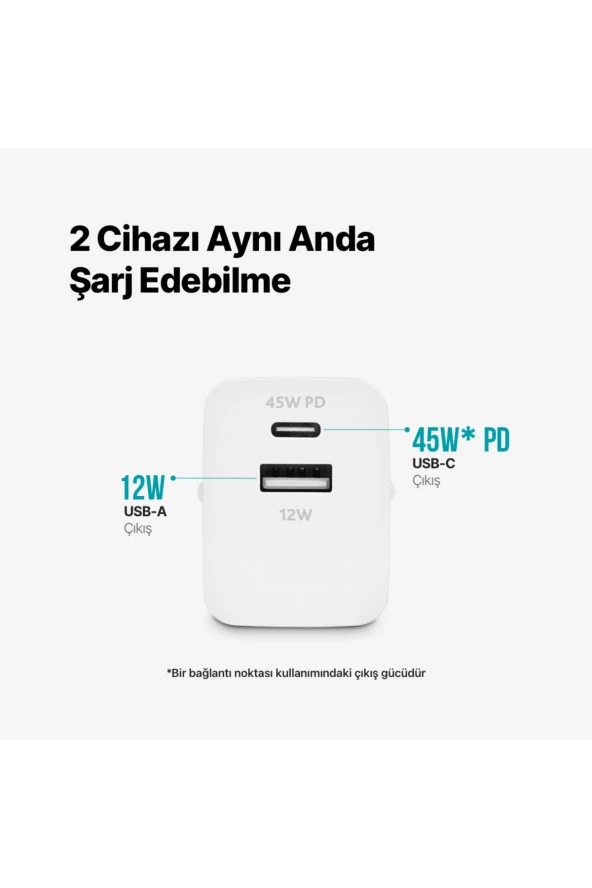 Ttec 2SCP02B SmartCharger Duo PD 45W USB-C+USB-A Seyahat Hızlı Şarj Aleti - Resim 3