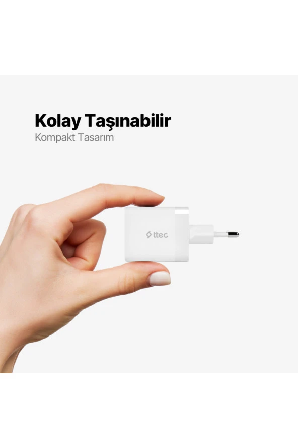 Ttec 2SCP02B SmartCharger Duo PD 45W USB-C+USB-A Seyahat Hızlı Şarj Aleti - Resim 6