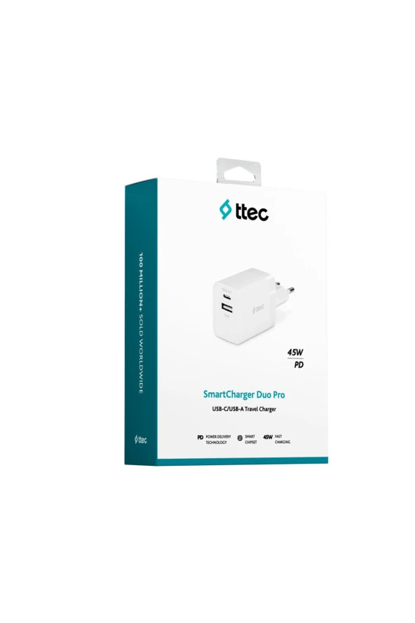 Ttec 2SCP02B SmartCharger Duo PD 45W USB-C+USB-A Seyahat Hızlı Şarj Aleti - Resim 7