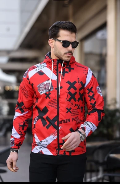 Kırmızı Renk Dijital Baskılı Spor Model Kumaş Mont ürün görseli 1