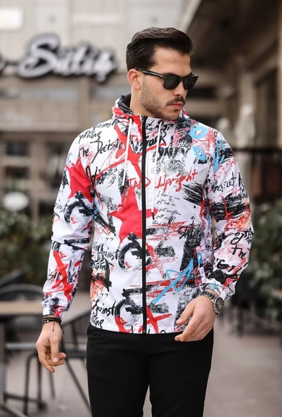 Beyaz Renk Yazı Baskılı Spor Model Kumaş Mont ürün görseli 1