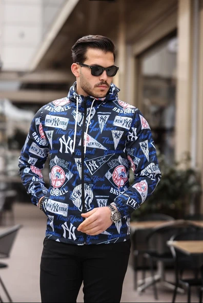 Mavi Renk Yazı Baskılı Spor Model Kumaş Mont ürün görseli 1