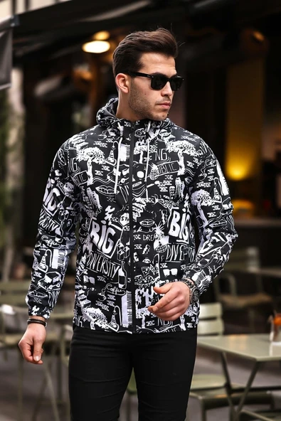 Karışık Desenli Siyah Beyaz Renk Spor Model Kumaş Mont ürün görseli 1