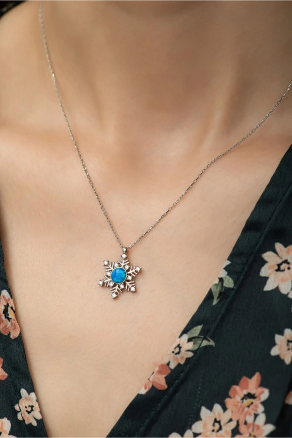 925 Ayar Opal Taşlı Kartanesi Kadın Gümüş Kolye ürün görseli 1