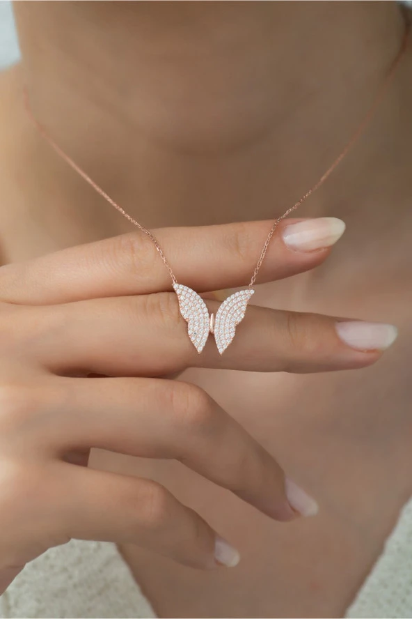 925 Ayar Rose Kelebek Kadın Gümüş Kolye ürün görseli 1
