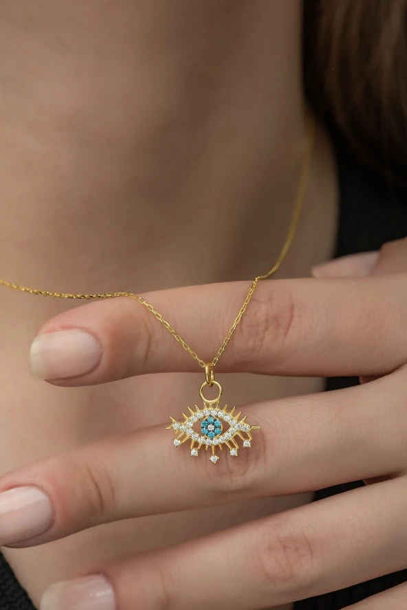 925 Ayar Gold Renk Göz Kolye Kadın Gümüş Kolye ürün görseli 1