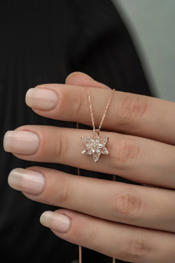 925 Ayar Beyaz Lotus Çiçeği Kolye Kadın Gümüş Kolye ürün görseli 1