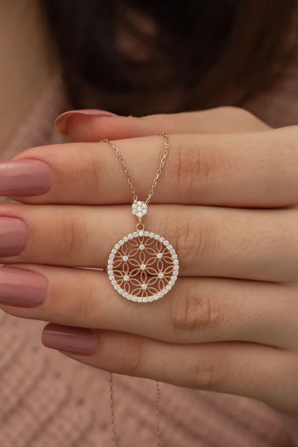 925 Ayar Rose Yaşam Çiçeği Kadın Gümüş Kolye ürün görseli 1