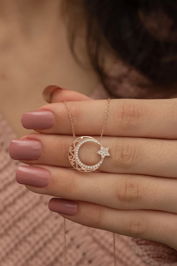 925 Ayar Rose Ayyıldız Kadın Gümüş Kolye ürün görseli 1
