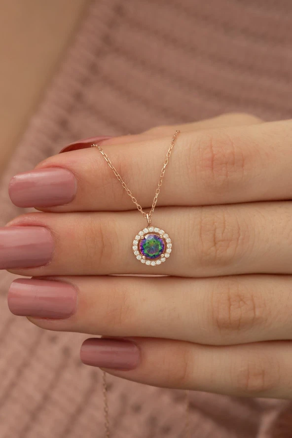 925 Ayar Mistik Topaz Taşlı Tektaş Kadın Gümüş Kolye ürün görseli 1
