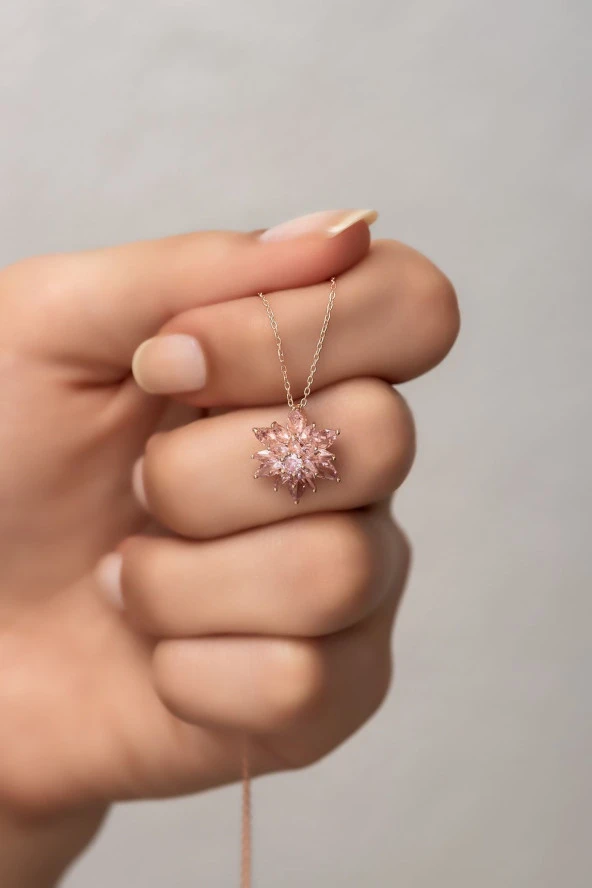 925 Ayar Gümüş 4 Katman Pembe Lotus Çiçeği  Kolye ürün görseli 1