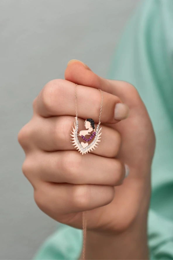 925 Ayar Gümüş Anne Ve Bebek Model Kolye ürün görseli 1