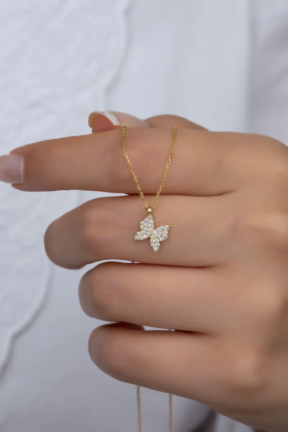 925 Ayar Gümüş Gold Minik Kelebek Kolye ürün görseli 1