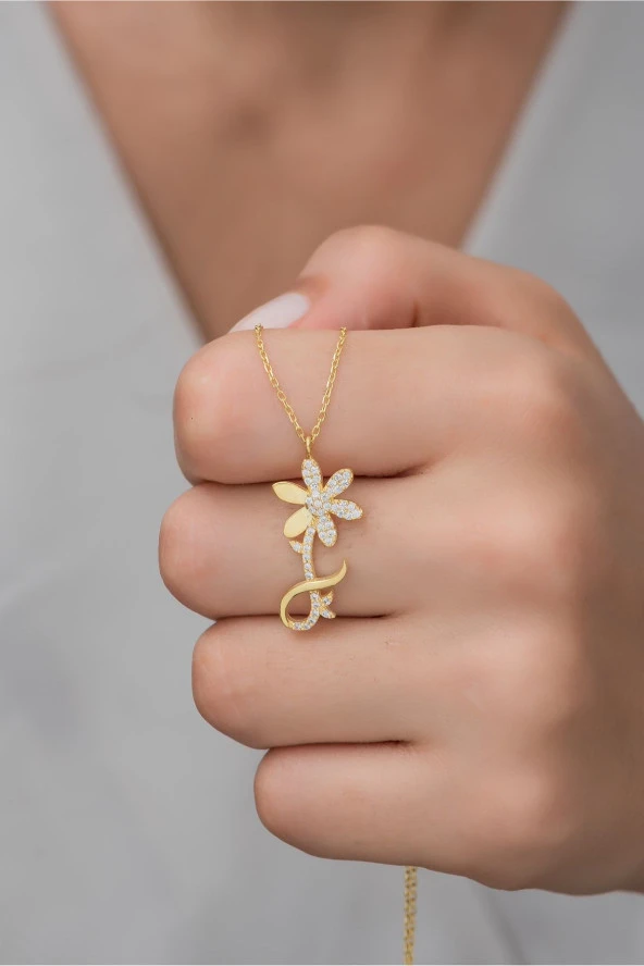 925 Ayar Gümüş Gold Sonsuz Aşk Çiçeği Kolye ürün görseli 1