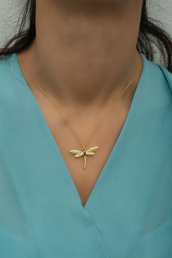 925 Ayar Gümüş Gold Zirkon Taşlı Yusufcuk Kolye ürün görseli 1