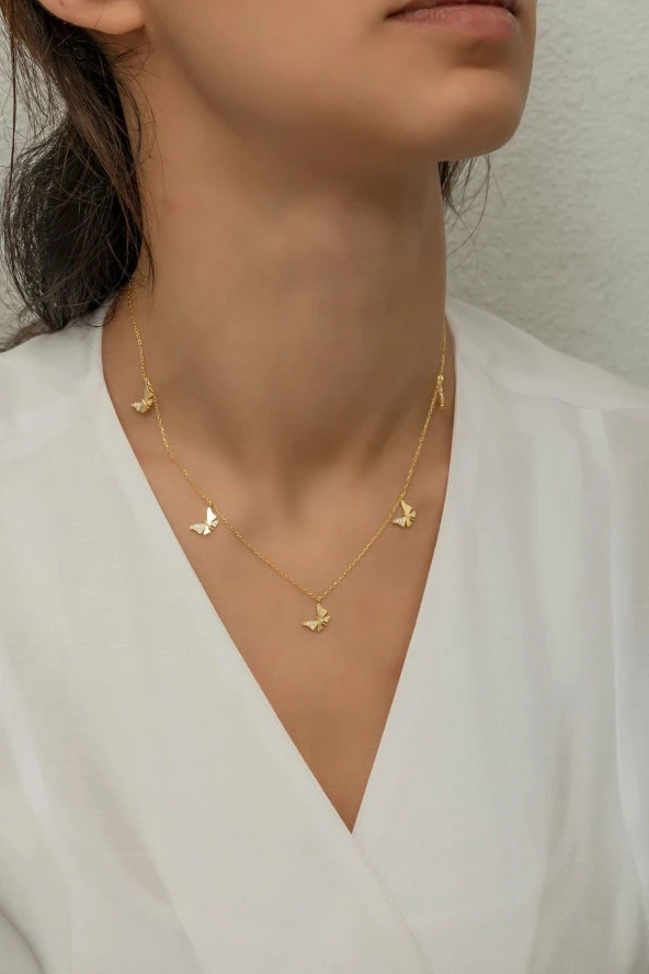 925 Ayar Gümüş Gold Kelebek Şans Kolye ürün görseli 1