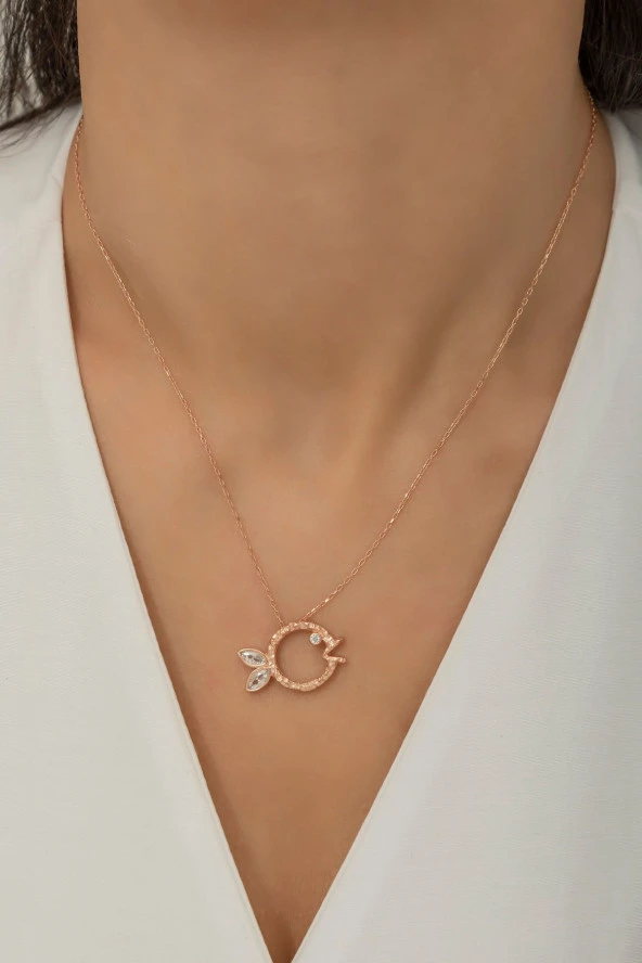 925 Ayar Gümüş Rose Zirkon Taşlı Balık Kolye ürün görseli 1