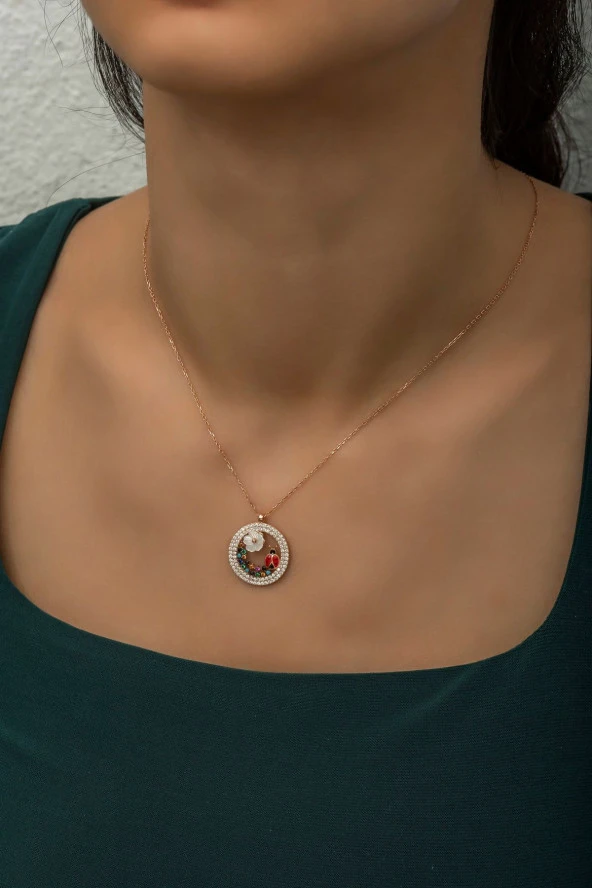 925 Ayar Gümüş Manolya Çiçeği Uğur Böceği Kolye ürün görseli 1
