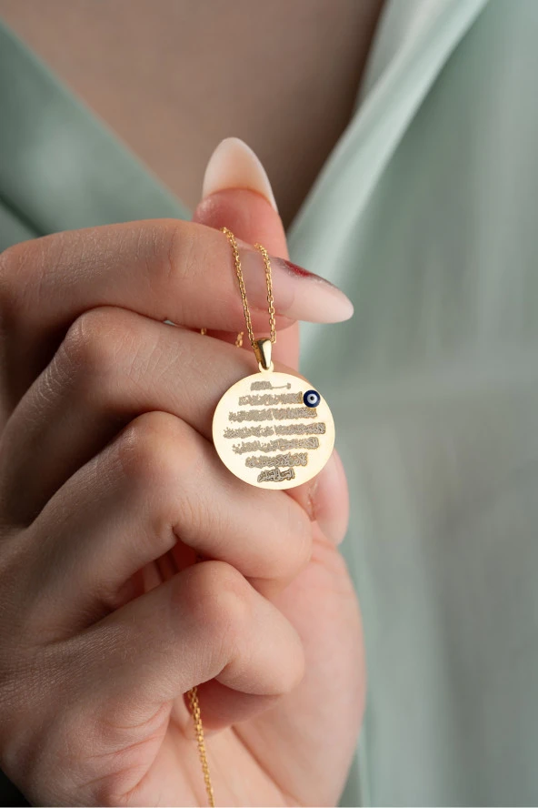 925 Ayar Gümüş Gold Kaplama Plaka Ayetel Kürsi Kolye ürün görseli 1