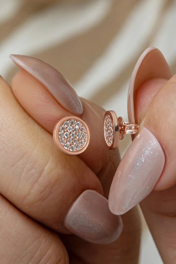 925 Ayar Gümüş Rose Kaplama Minimal Yuvarlak Küpe ürün görseli 1