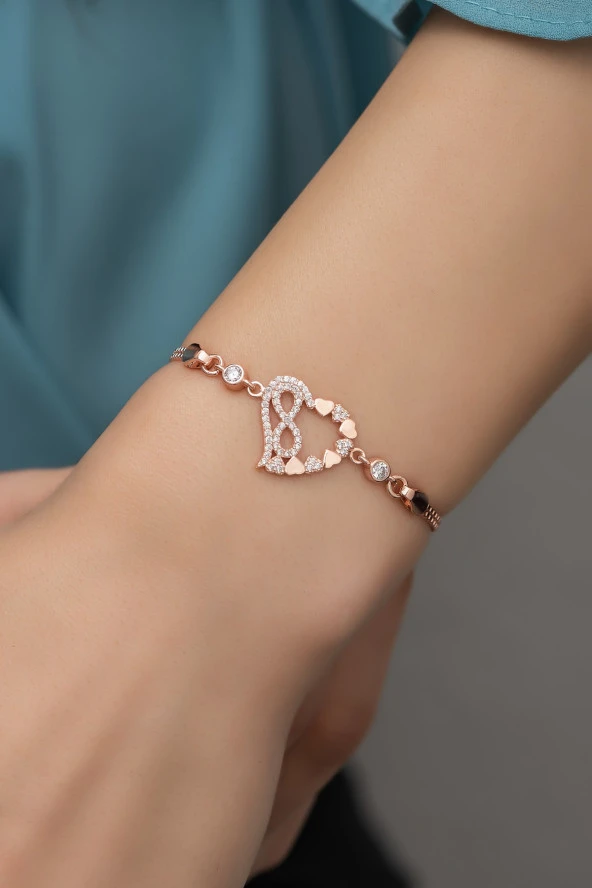 925 Ayar Gümüş Rose Kalp Sonsuzluk Bileklik ürün görseli 1