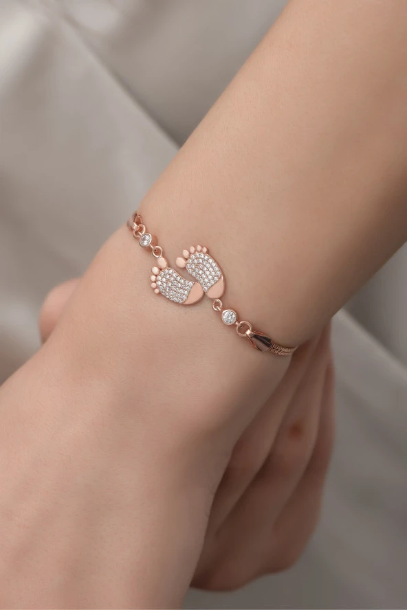 925 Ayar Gümüş Rose Zirkon Taşlı Ayakizi Bileklik ürün görseli 1
