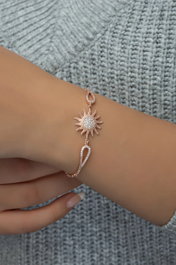 925 Ayar Gümüş Kelepçe Model Zirkon Taşlı Güneş Model Bileklik ürün görseli 1