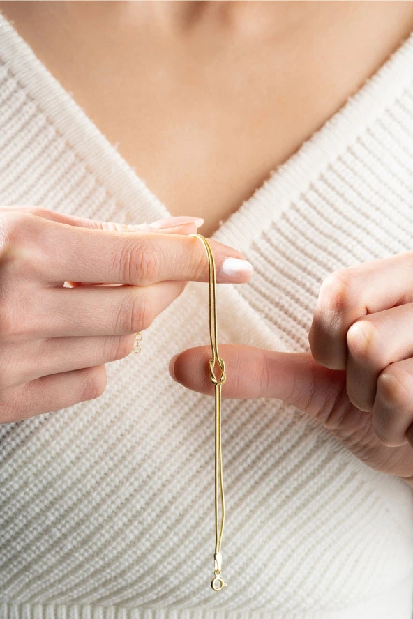925 Ayar Gümüş Gold Kaplama Düğüm Model Bileklik ürün görseli 1