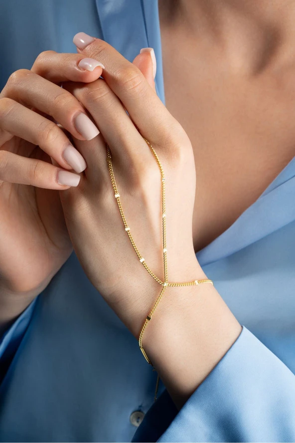 925 Ayar Gümüş Gold Kaplama Küp Zincirli Model Şahmeran Bileklik ürün görseli 1
