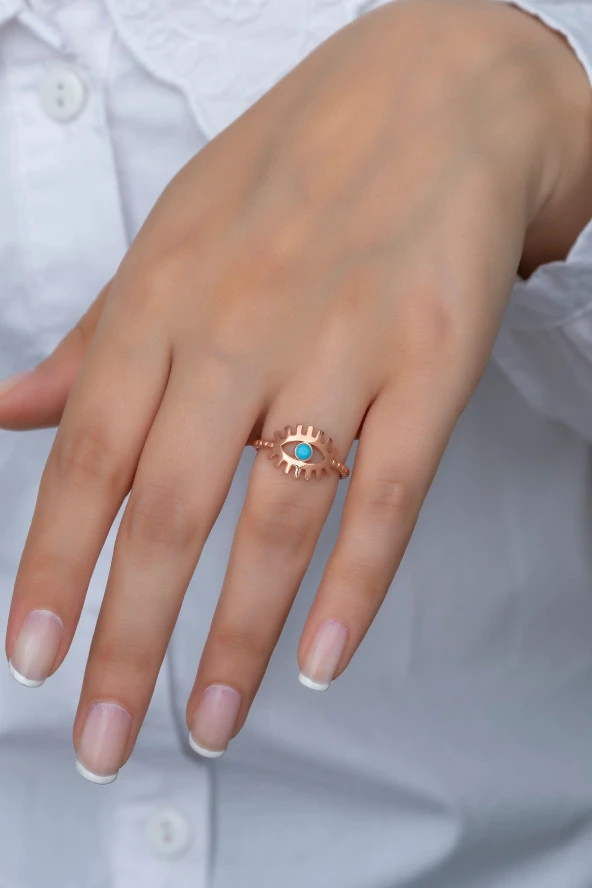 925 Ayar Ayarlanabilir Rose Opal Taşlı Göz Gümüş Yüzük ürün görseli 1