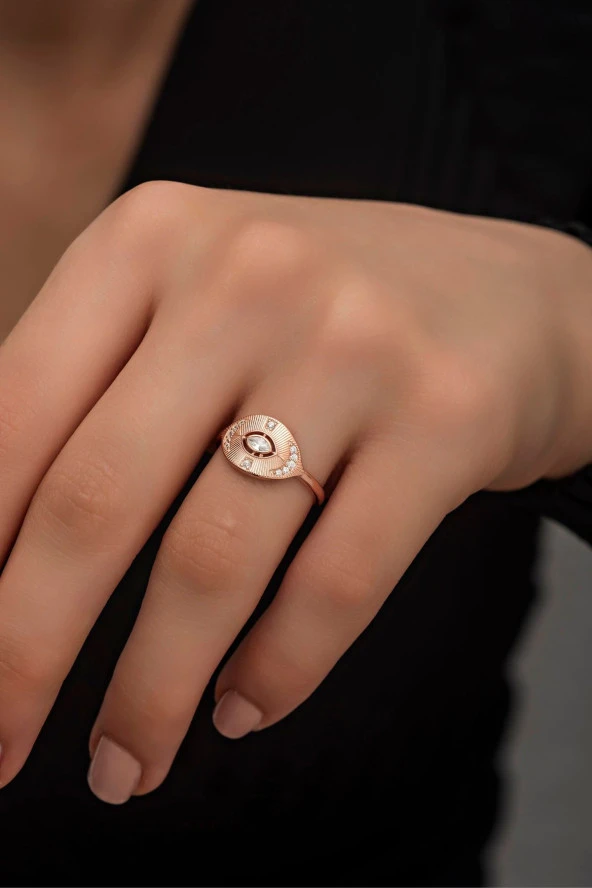925 Ayar Gümüş Ayarlanabilir Zirkon Taşlı Rose Tasarım Yüzük ürün görseli 1