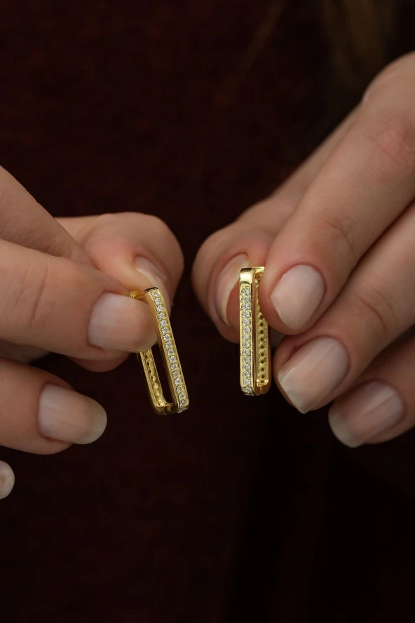 925 Ayar Gold Dikdörtgen Küpe Kadın Gümüş Küpe ürün görseli 1