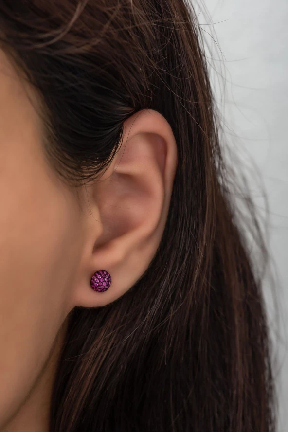 925 Ayar Gümüş Minik Pembe Taşlı Top Küpe ürün görseli 1