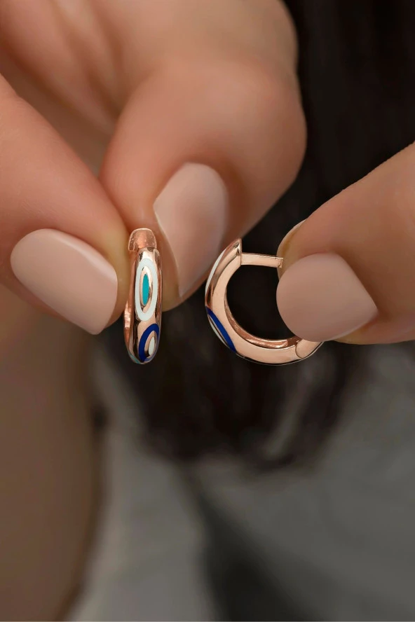 925 Ayar Gümüş 15 MM Rose Mineli Halka Küpe ürün görseli 1
