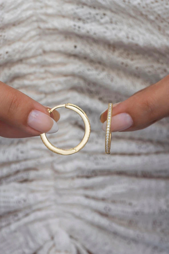 925 Ayar Gümüş Gold 25 mm Tamtur Halka Küpe ürün görseli 1