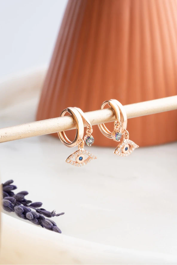 925 Ayar Gümüş Rose Mistik Topaz Taşlı 12 mm Göz Küpe ürün görseli 1